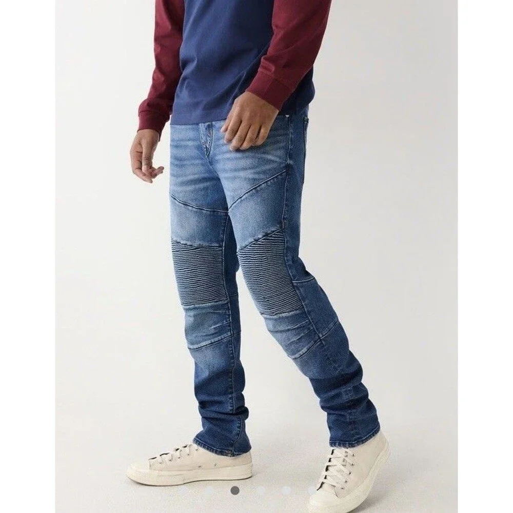 True Religion Rocco Moto Relaxed Skinny Jeans Men’s 30x32 Light Wash NWOT
